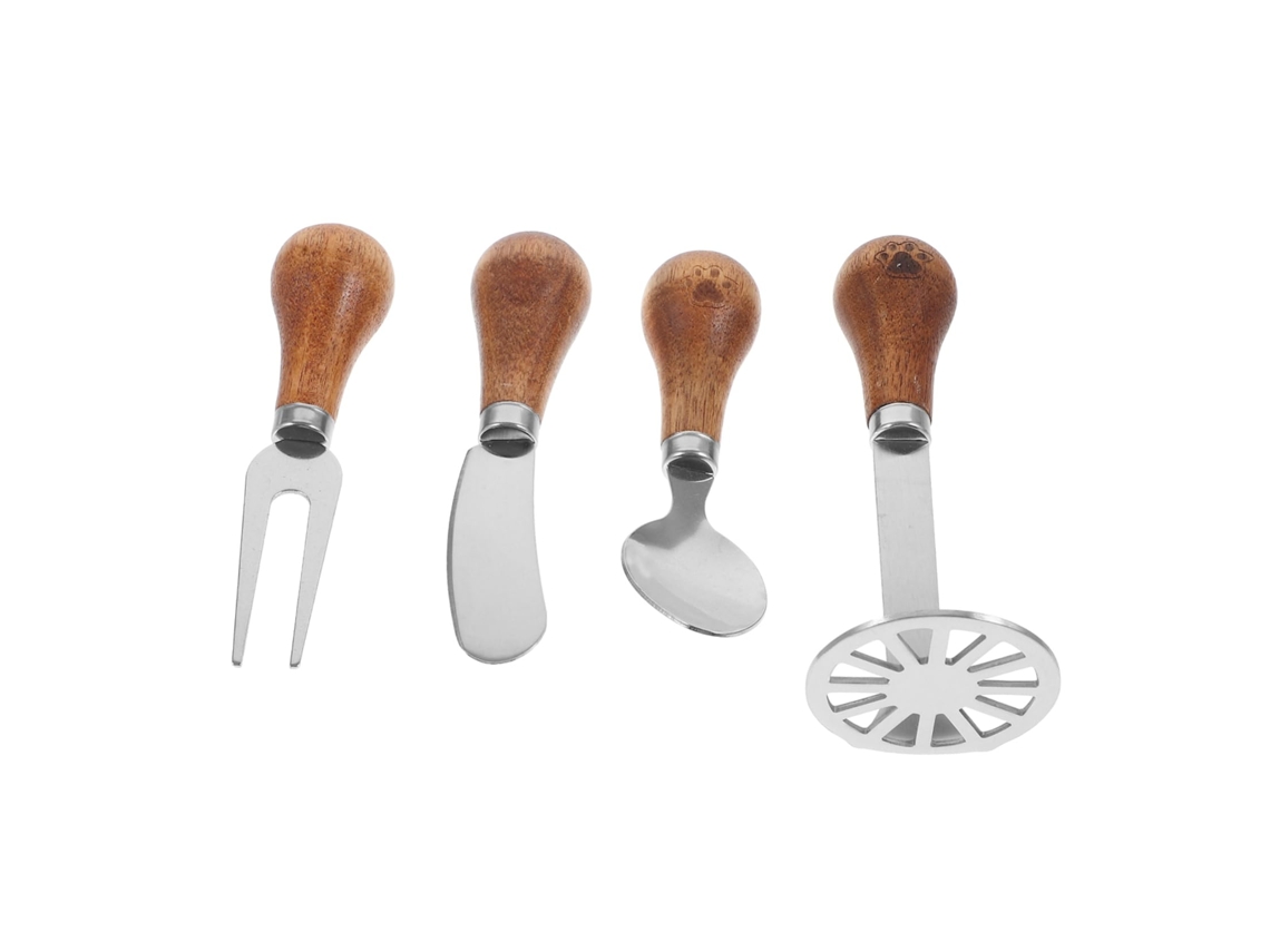 Suporte De Queijo Corte Inox / Madeira 4 Peças Prata / Marrom