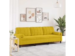 Vidaxl Sofá 3 Lugares C/ Almofadas Decorativas 210 Cm Veludo Amarelo