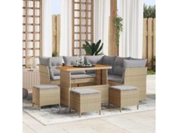 Vidaxl Conjunto De Sofá De Jardim 9 Unid. Bege Vime Pe