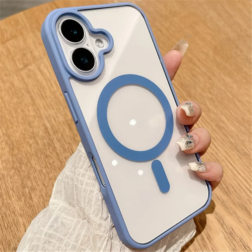 Capa Protetora Transparente Com Carregamento Sem Fio Magnético Para Iphone 12 Mini (azul).