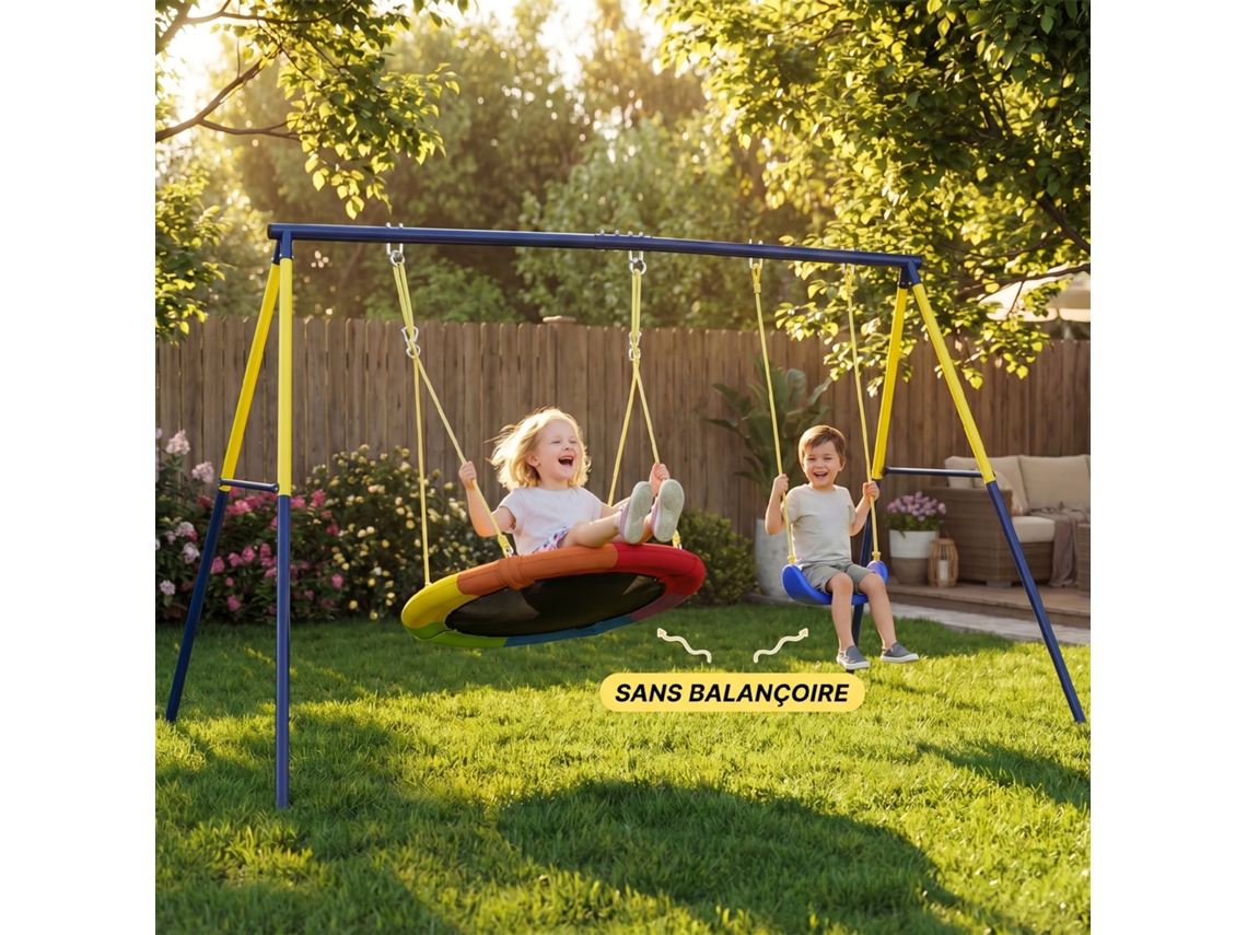 Baloiço de Pergola para Crianças com Balanço Duplo, Estrutura em Aço, para 3 8 Anos, 260x160x178cm Azul
