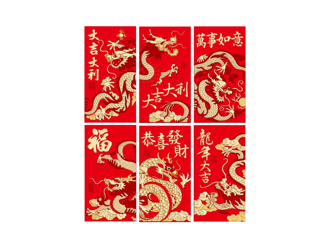 Laxiscreed Saquinhos De Sorte Ano Novo 2024 Dragão, 6 Envelopes De Sorte Para O Ano Novo Chinês