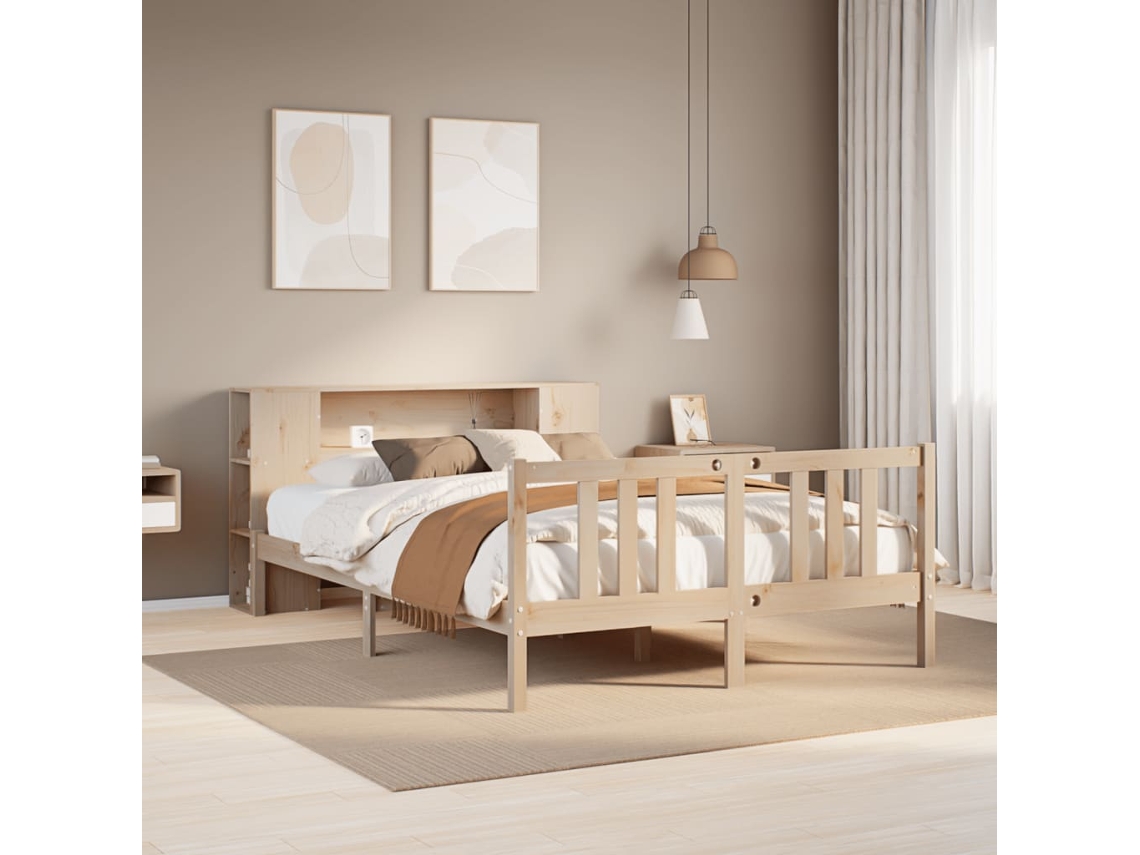 Vidaxl Cama Com Estante Sem Colchão 135x190 Cm Pinho Maciço