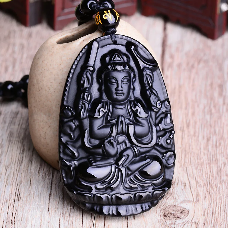 (estilo 1) Colar Com Pingente De Buda Amitabha, Colar Com Imagem De Buda Esculpida Em Obsidiana, Amuleto Da Sorte