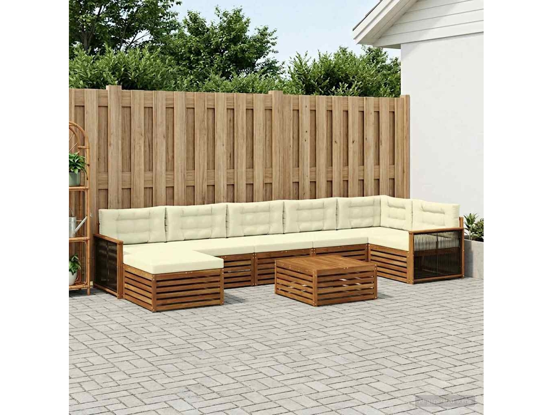 Vidaxl Conjunto De Sofás Para Exterior 8 Unid. Natural E Creme
