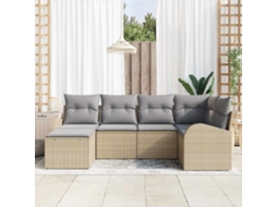 Vidaxl Conjunto De Sofás Com Almofada 6 Pcs Bege E Cinza Claro Vime Pe