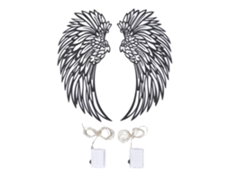 Mali arte de Parede com Asas de Metal Decorativa Aplicação Ampla 30cm com Luz Duas Faces Preto