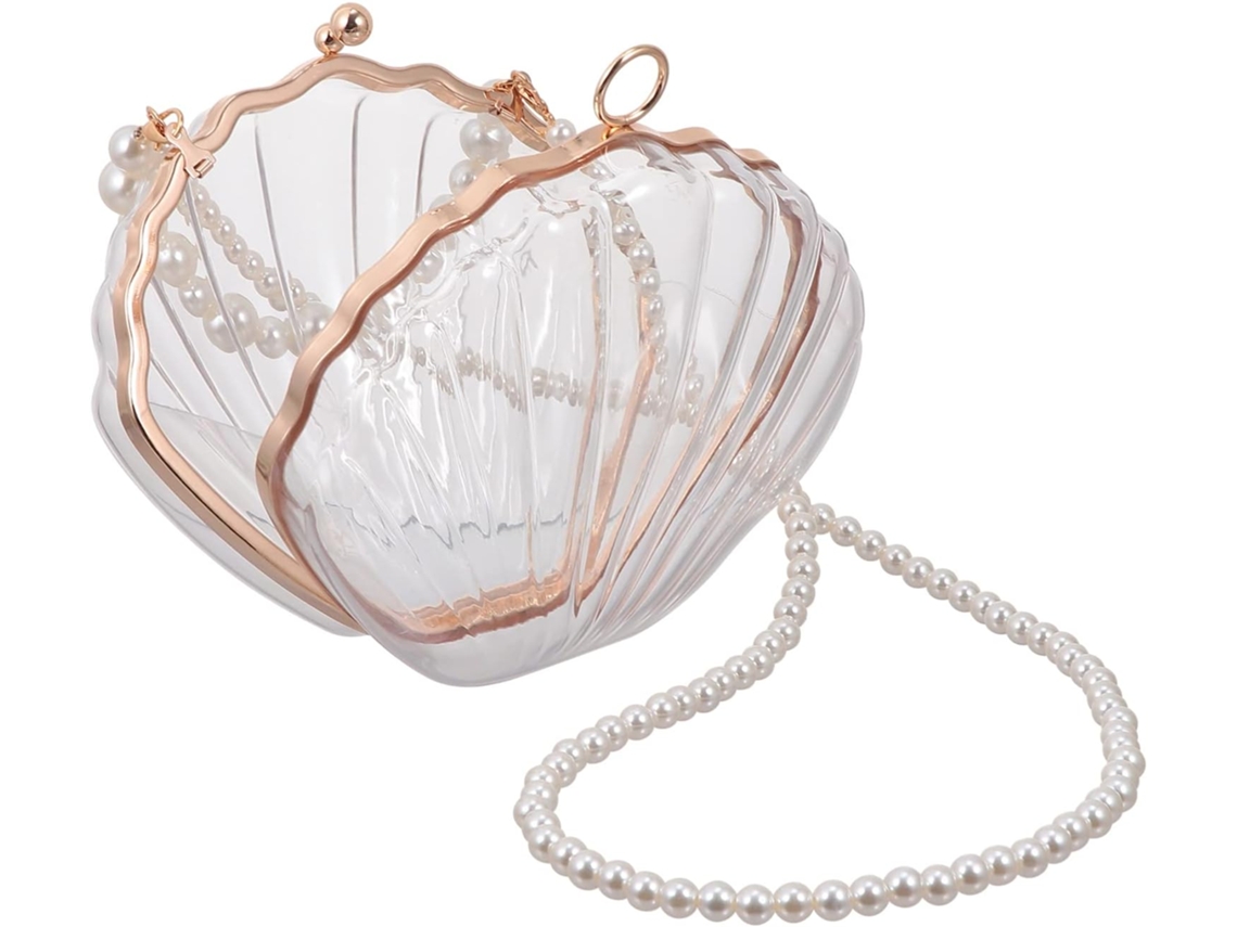Bolsa De Ombro Com Corrente De Pérolas Artificiais, Bolsa Simples Feminina Em Acrílico.