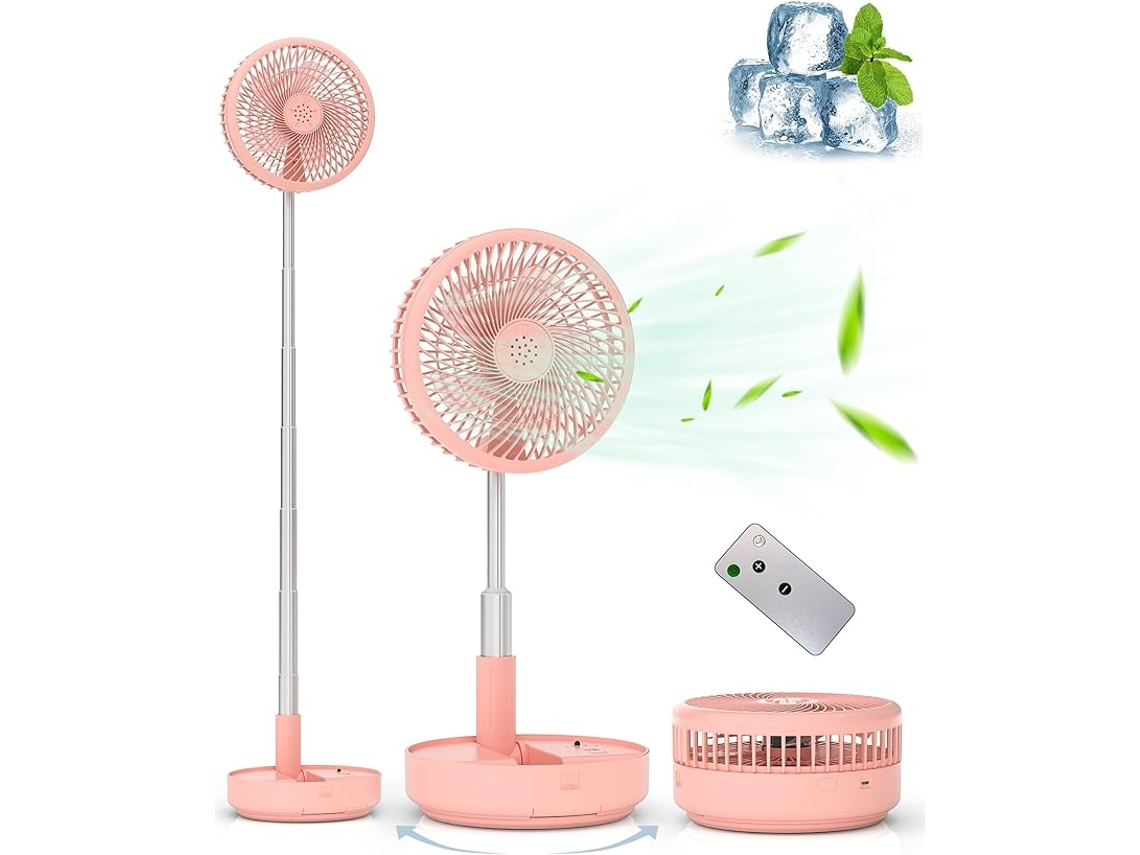 Ventilador Portátil Dobrável Sem Fio Com Bateria De 7200mah, Recarregável Via Usb E Com Controle Remoto Rosa Siurn
