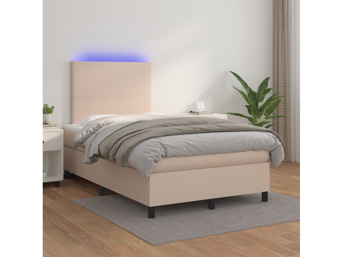 Vidaxl Cama Box Spring C/colchão/led 120x200cm Couro Artif. Cappuccino