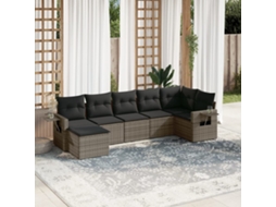 Vidaxl 7 Pcs Conjunto Sofás P/ Jardim C/ Almofadões Vime Pe Cinzento