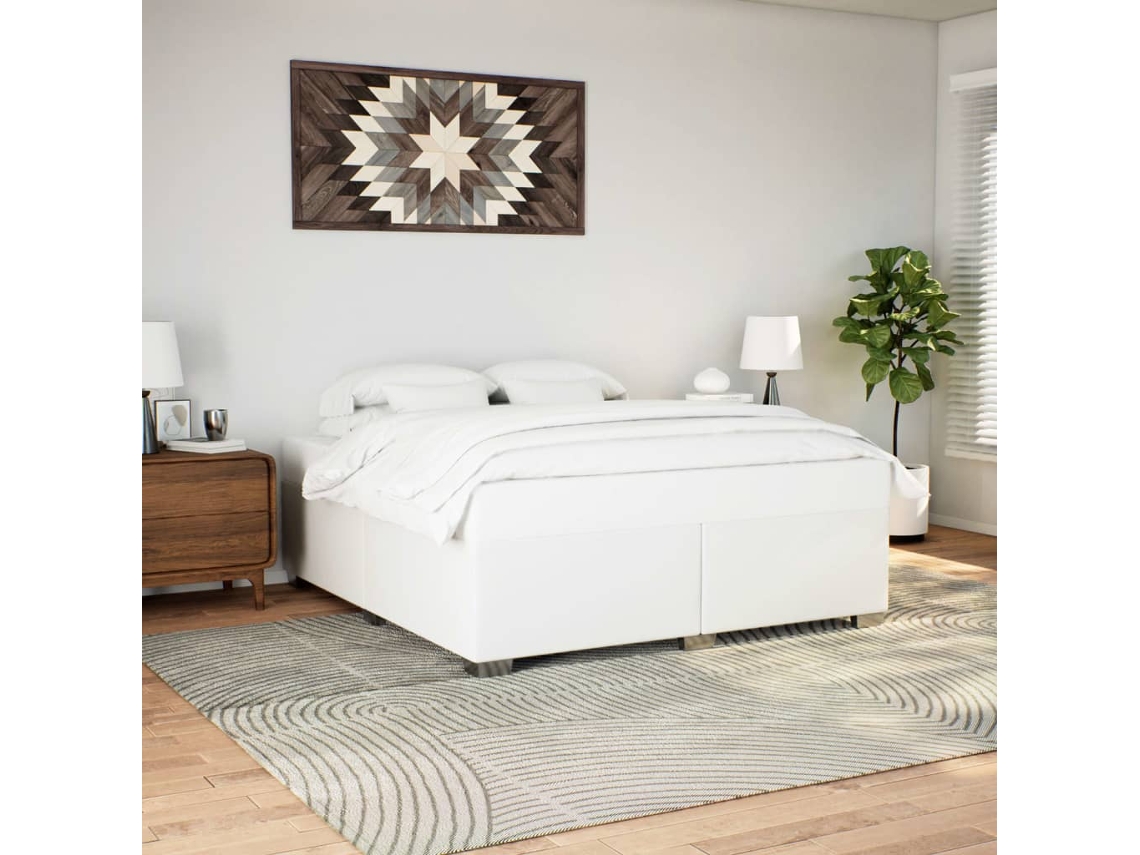 Estrutura De Cama 200x200 Cm Couro Artificial Branco