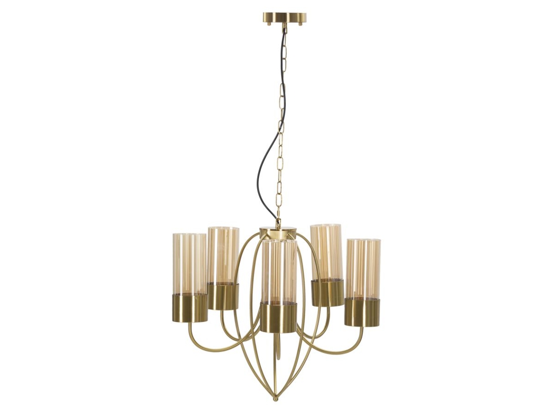 Lustre Versailles Com 5 Lâmpadas Ø 80x103 Cm - Luminária Pendente Glamourosa Em Ferro Preto E Vidro - Soquete E27, 220v, Design Moderno