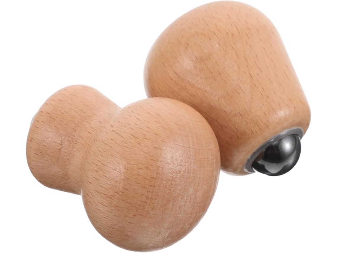 Conjunto de 2 peças de ferramentas para massagem facial em madeira, rolos faciais de design compacto.