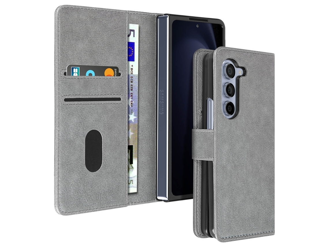 Capa Fólio Fold Para Samsung Yemaesre Pele Cinzento