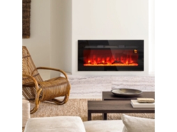 Lareira Elétrica Com Suporte De Parede E Controle Remoto, Troncos Madeira Cristais Artificiais, Potência 1800w, Preta