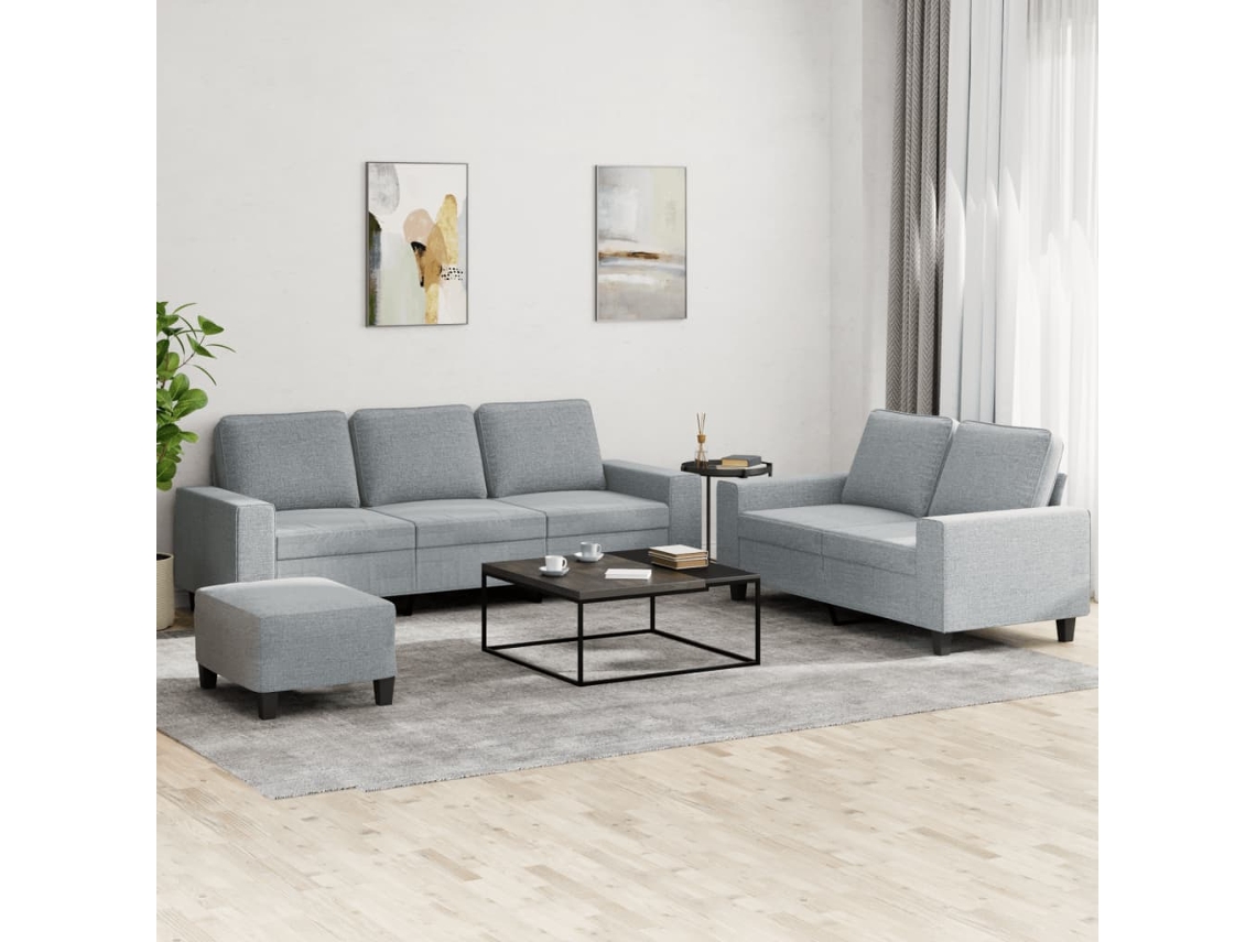 Vidaxl 3 Pcs Conjunto De Sofás Tecido Cinzento-claro
