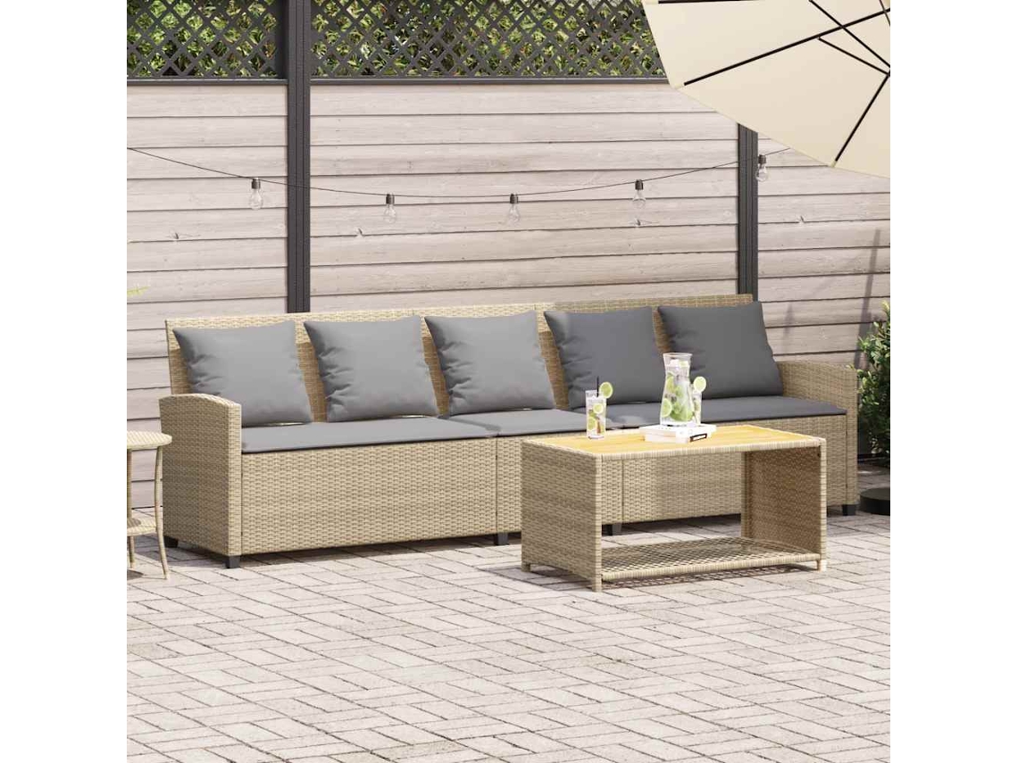 Vidaxl Sofá de Jardim de 5 Lugares com Almofadões Vime Pe Bege
