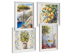 Composição De Quadros Cítricos No Estilo Mediterrâneo Espelharte (4 Peças)