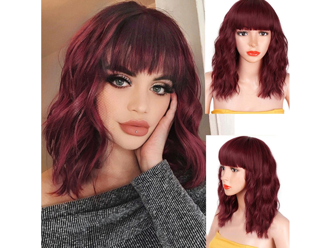 Peruca Bob Curta Cacheada com Franja Ondulada 2026, Cabelo Sintético Resistente ao Calor, Comprimento Natural nos Ombros para Mulheres