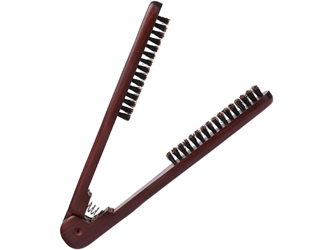 Caneta modeladora de cabelo antiestática com cerdas de madeira natural