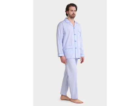 Pijama longo masculino com aba, popeline xadrez, The Night Owl