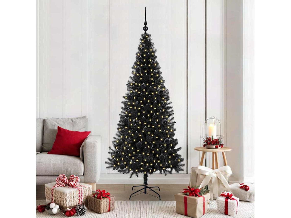 Vidaxl Árvore De Natal Com 300 Leds Com Suporte Preto 180 Cm Pvc