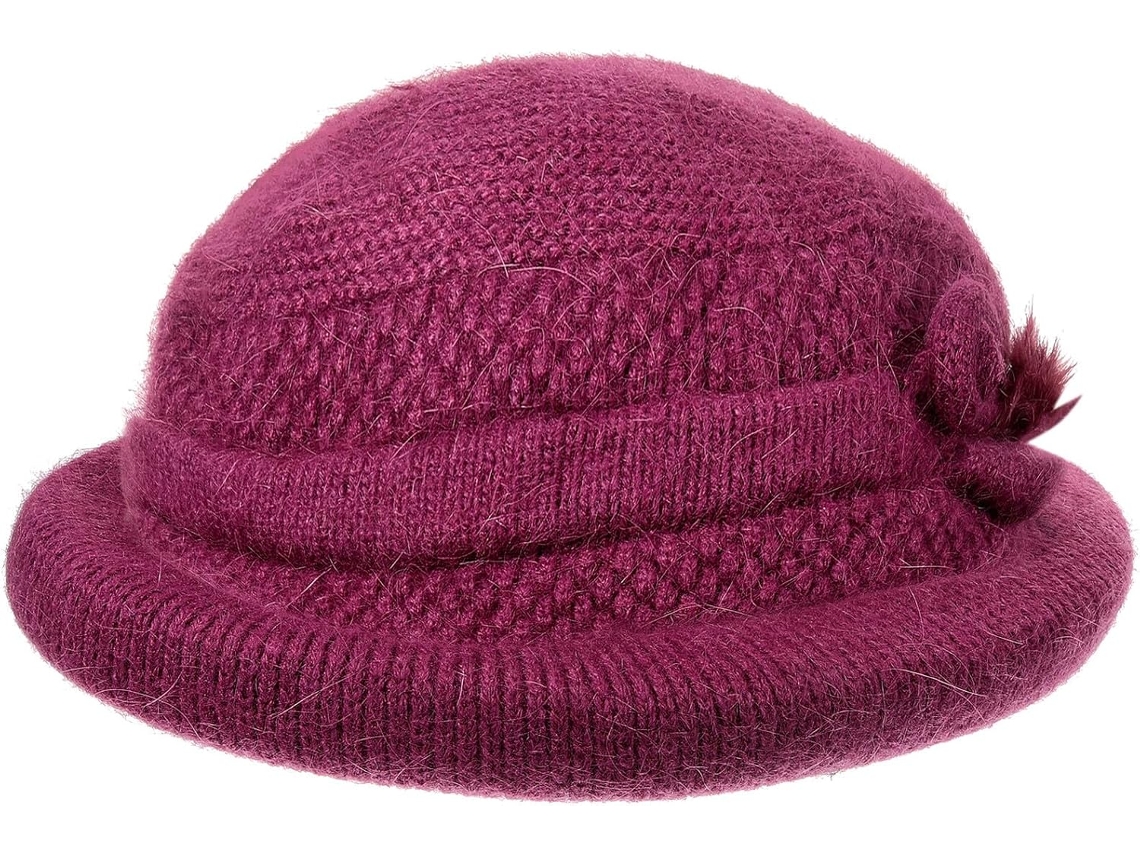 Gorro Feminino De Pele Sintética De Coelho, Quente, Em Tricô Roxo Escuro, Com Corte.