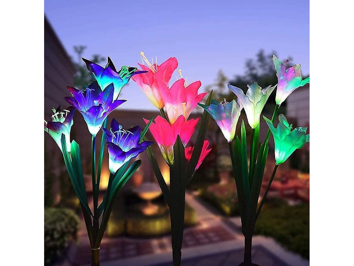 Luz Solar Exterior, 3 Pacotes De Luzes De Lírio Com Led Mudança De Cor Para Jardim Pátio Paisagem