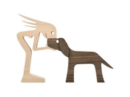 Escultura De Madera Artesanal Mujer Y Perro Decoración Hogar Regalo Ecológico 10x6x0.8 Pulgadas