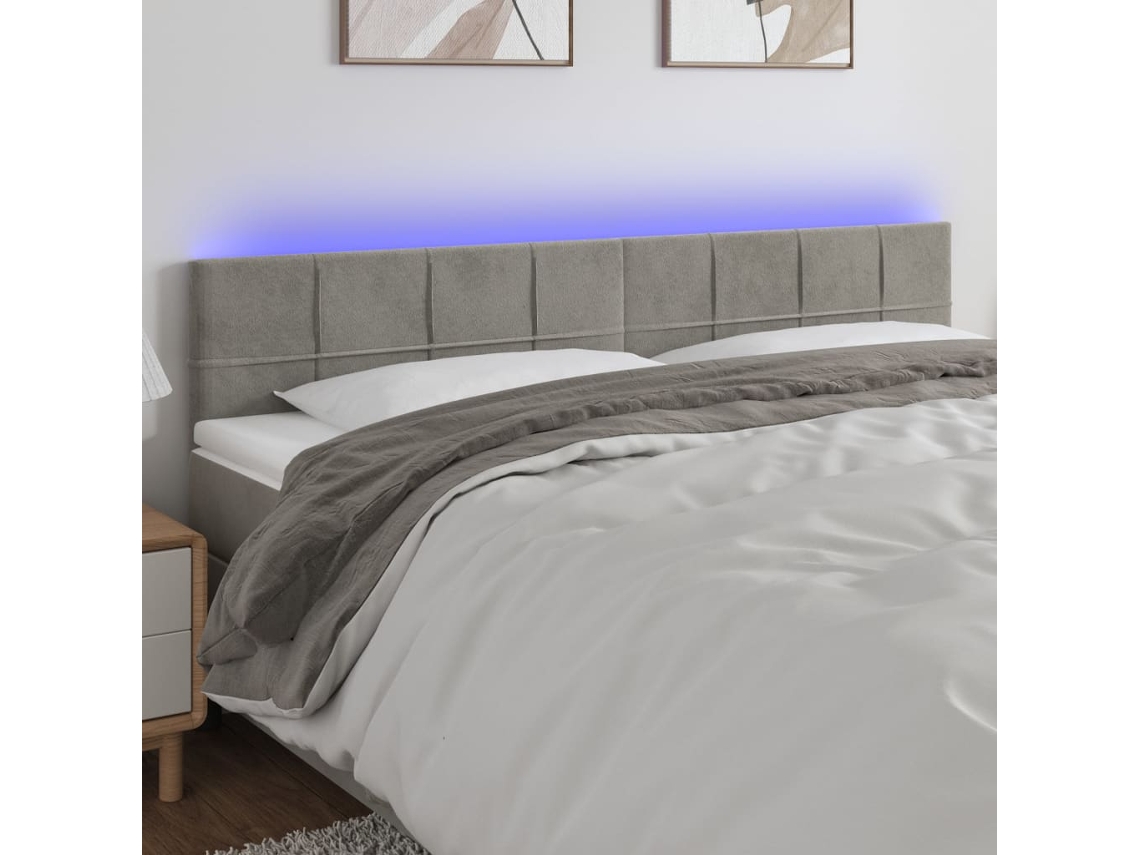 Vidaxl Cabeceira De Cama C/luzes Led Veludo 180x5x78/88 Cm Cinza-claro