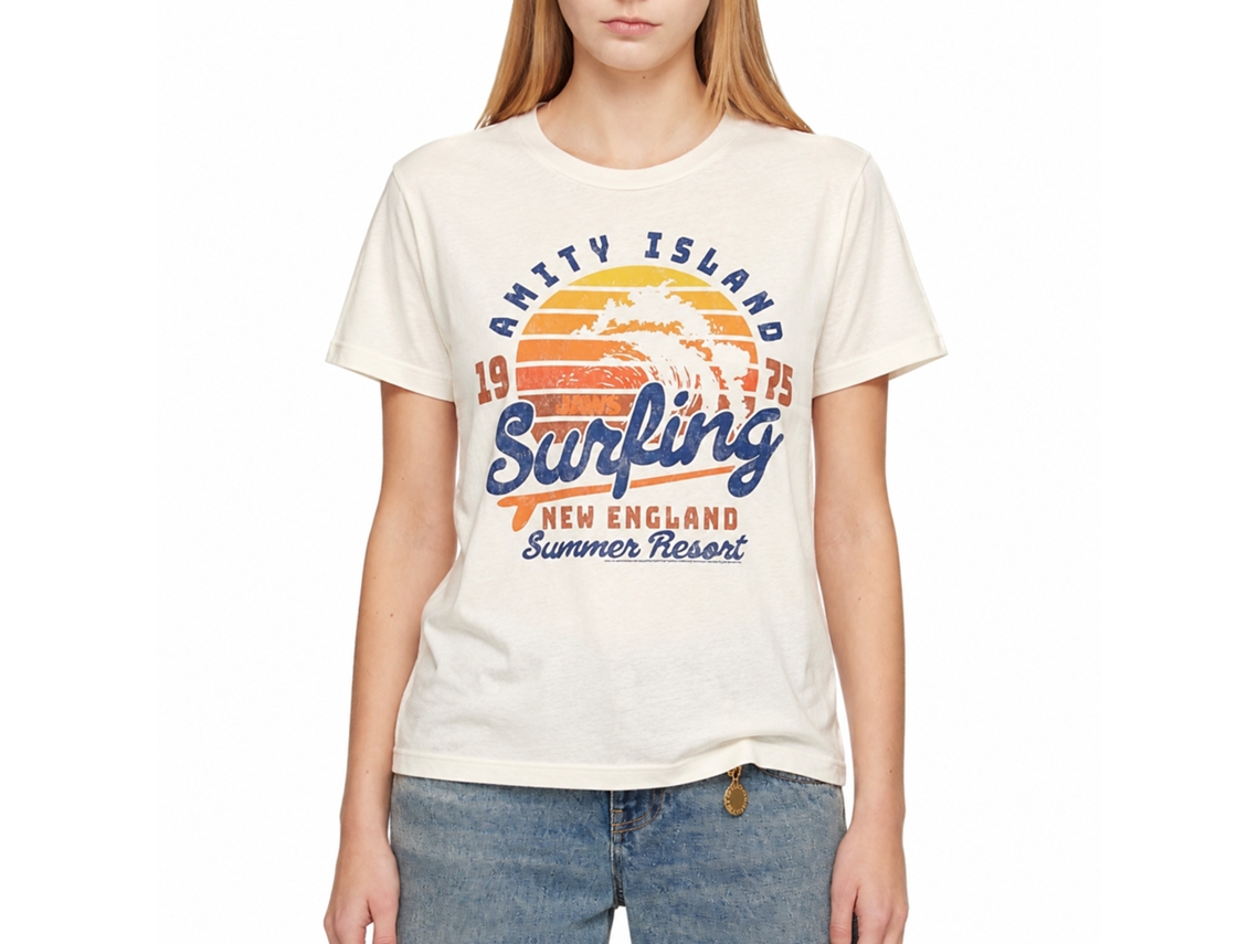 Rockinstone Jaws Movie Amity Surfing Solid Natural Adult T-shirt Size:m