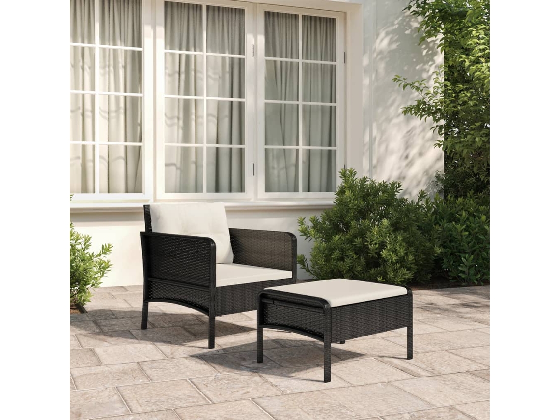 Conjunto 2 Peças Lounge De Jardim C/ Almofadões Vime Pe Preto Dkd Home Decor