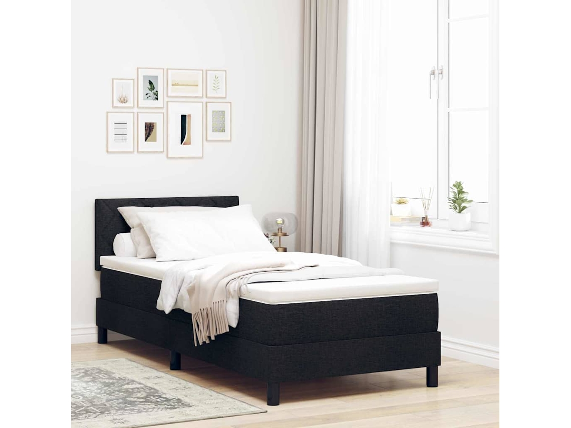 Vidaxl Cama Box com Cabeceira Manual Preto 90 X 200 Cm Tecido