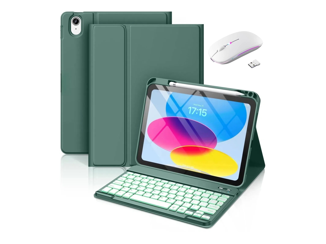 Capa Teclado Bluetooth Czhhmart Para Ipad Air2/pro (9.7) Polegadas, Con Teclado Y Mouse Retroiluminados Magnéticos (verde Oscuro)