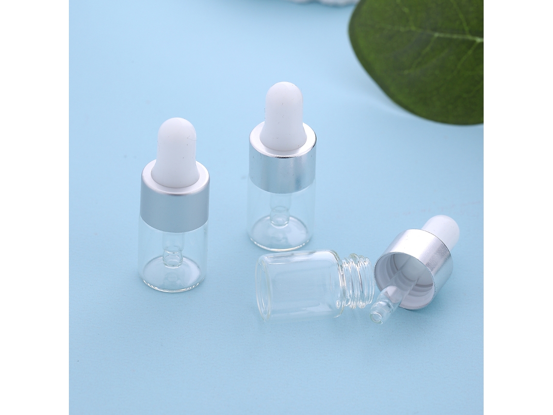 3 Frascos Conta gotas de Vidro Mini de 2ml, Ecológicos e Reutilizáveis MDUG (prateado)