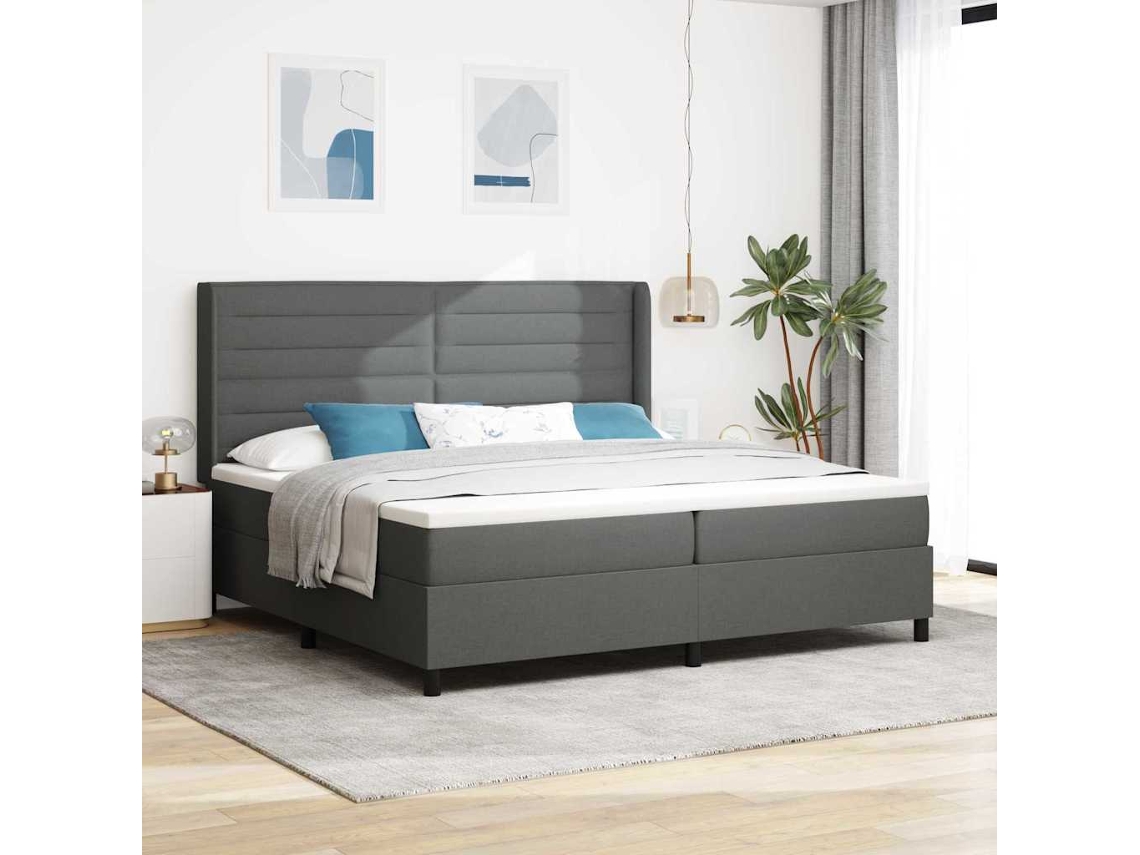 Vidaxl Cama Box Spring Led Cinza Escuro 200 X 200 Cm Tecido