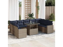 Vidaxl 10 Pcs Conjunto Sofás Jardim Almofadões Vime Pe/acácia Cinzento