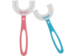 Kit com 2 Escovas de Dentes Infantis em Formato U, Escova Manual Macia para Treinamento Crianças 6 a 12 Anos GOKOCO (rosa + Azul)