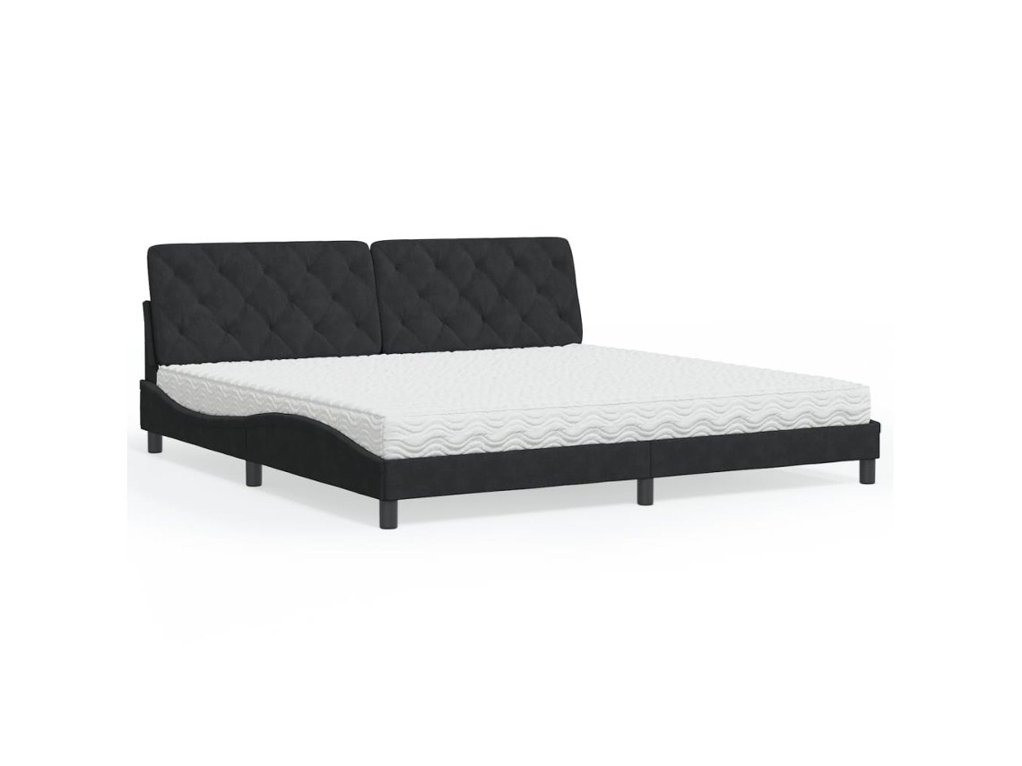 Cama Com Colchão 200x200 Cm Veludo Preto