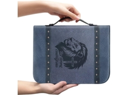 Estojo Em Couro Sintético Com Bolso Interno Para Caneta Alça Protetora Bíblia. Design Cruz Do Leão