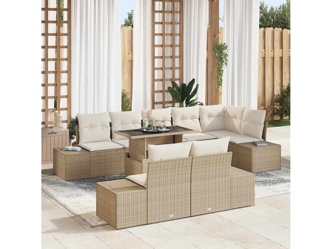 Vidaxl Conjunto De Sofá De Jardim 9 Unid. Bege Vime Pe