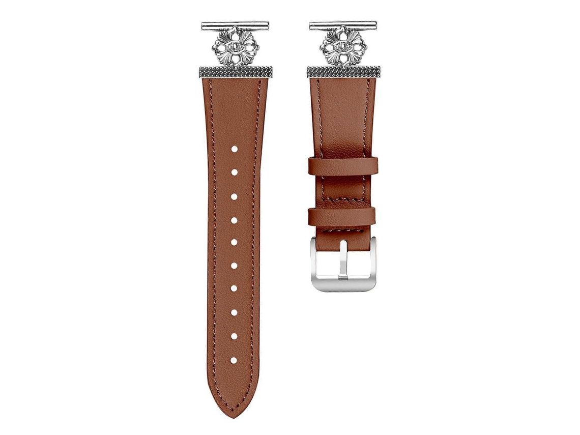 Lurelia Pulseira De Relógio Garmin Vivoactive 3 Music Com Padrão Floral Em Couro Bovino Genuíno E Alça Ajustável Da Brown
