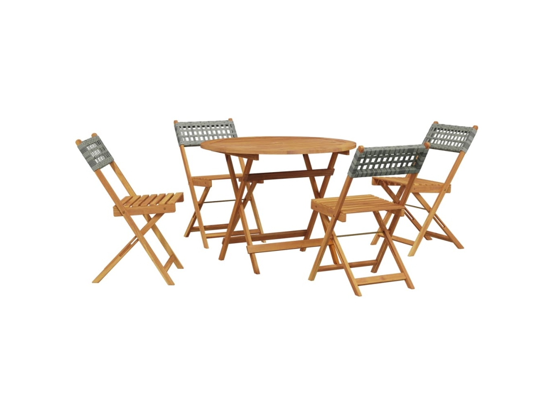 Conjunto 5 de jantar p/ jardim VIDAXL vime PE/madeira maciça preto