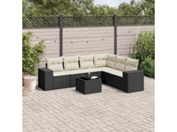Vidaxl 7 Pcs Conjunto De Sofás P/ Jardim C/ Almofadões Vime Pe Preto