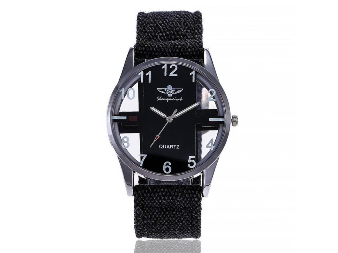 Reloj De Muñeca De Aleación Redondo Con Esfera Hueca De Moda Shangmeimk (negro)
