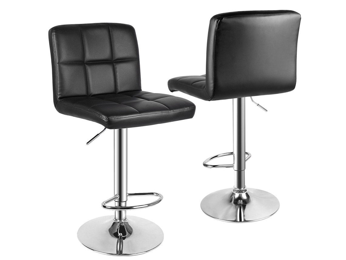 Conjunto de 2 Bancos De Bar Com Encosto E Apoio Para Os Pés Ajustável Em Altura Banco De Bar Almofadado Em Pele Pu Preto BIGZZIA (97-177 x 43 x 45 cm)