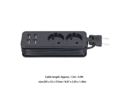 Laxiscreed Extensão Com 2 Tomadas Redondas E 4 Portas Usb Para Carregamento Rápido