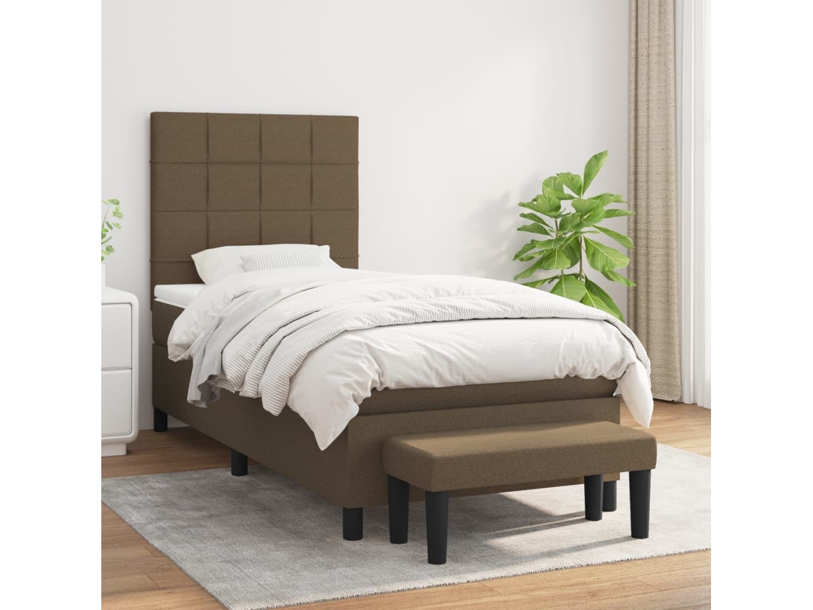 Cama Com Molas/colchão 90x200 Cm Tecido Castanho-escuro