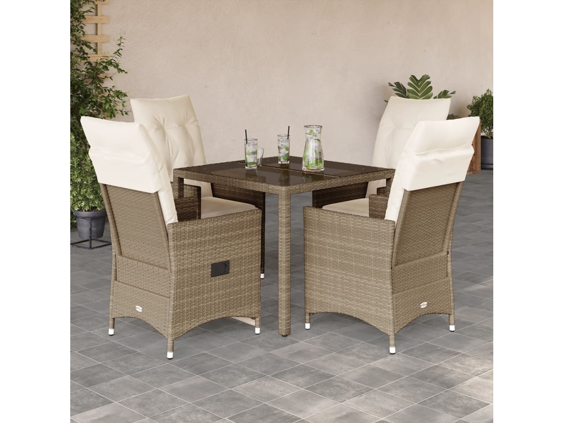 5 Pcs Conjunto De Jantar P/ Jardim Com Almofadões Vime Pe Bege Dkd Home Decor